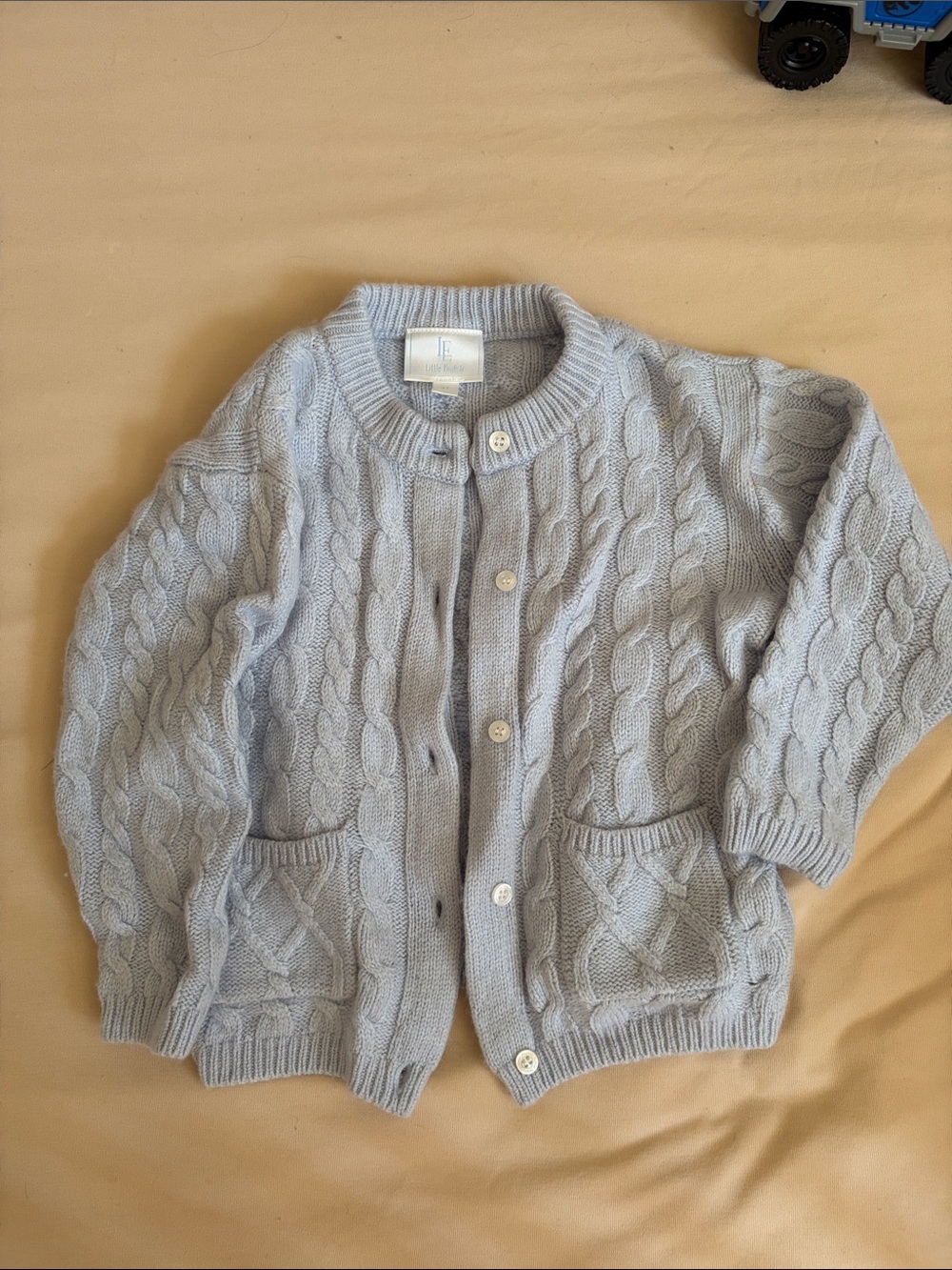 Little English Pale Blue Cable-Knit Button Sweater